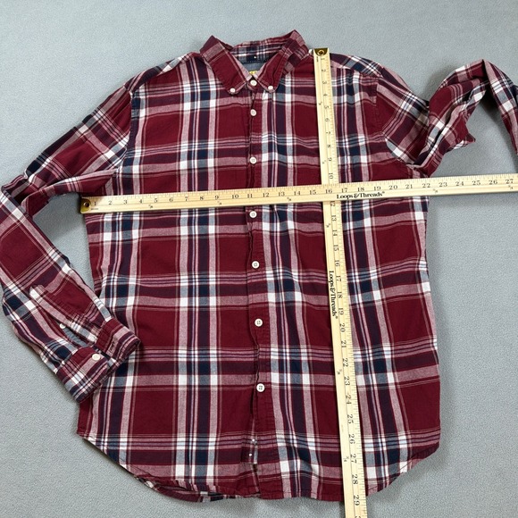 Prince and Fox Button Down Shirt L Mens Red Plaid Long Sleeve Cotton Flannel - Picture 3 of 6